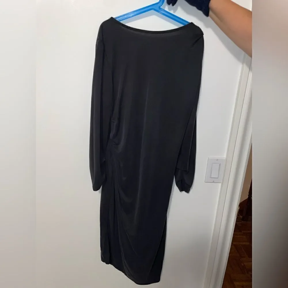 TopShop dark grey long sleeve twist waist dress soft material - Picture 3 of 6